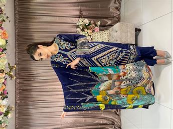 Navy Blue Embroidered Chiffon Ladies Readymade