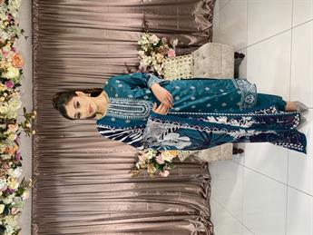 Teal Embroidered Chiffon Ladies Readymade