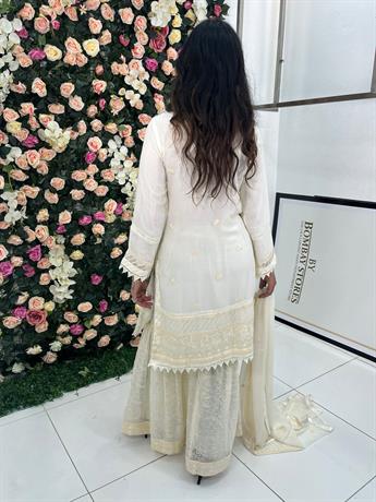 Cream Embroidered Stunning Color Chiffon Gharara Suit