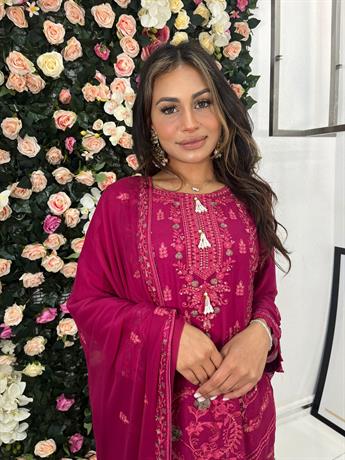Magenta Chiffon Megenta Heavy Embroidered Gharara Suit