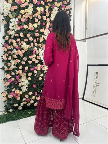 Magenta Chiffon Megenta Heavy Embroidered Gharara Suit