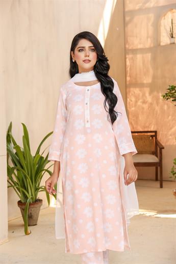 Peach Printed Chiffon Ladies Readymade
