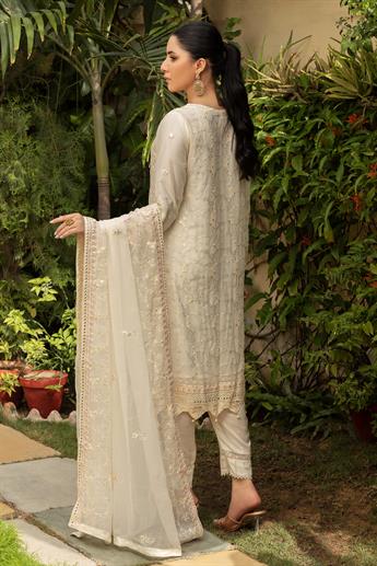 Cream & Gold Embroidered Raw Silk Ladies Readymade