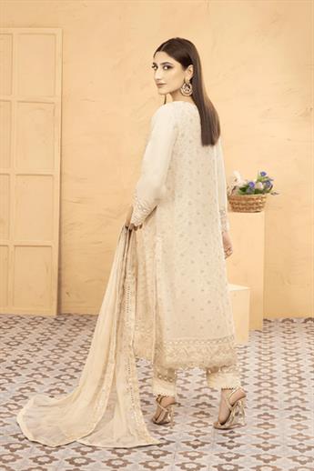 Beige Embroidered Raw Silk 3Piece Handwork Chiffon Dresses