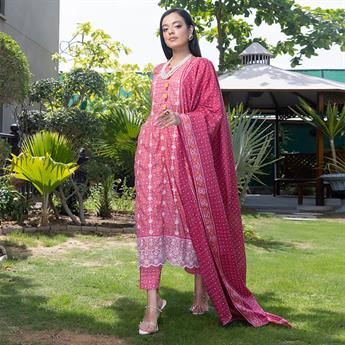 Pink Embroidered Lawn 3 Piece Suit