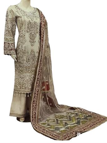 Light Mint Embroidered Raw Silk Ladies Readymade