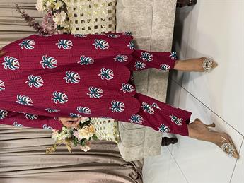 Dark Pink Digital Print Linen 2 Piece Set