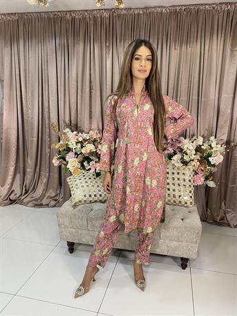 Pink Digital Print Linen 2 Piece Set