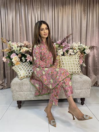 Pink Digital Print Linen 2 Piece Set