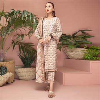 Cream & Multicolour Beaded Lawn Ladies Readymade