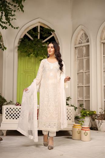 White Linen Embroidered Suit
