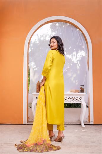 Mehndi Chiffon Linen Suit