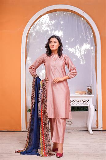 T.pink Digital Print Chiffon Khaddi Cotton Fabric Suit