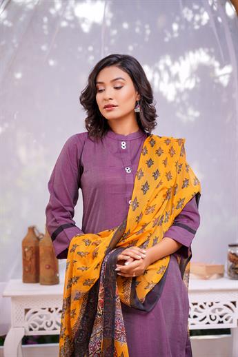 Plum Digital Print Chiffon Ladies Readymade