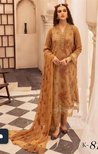 Beige Embroidered Chiffon Ladies Readymade