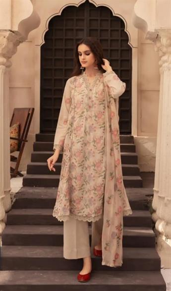 Grey Embroidered Chiffon Ladies Readymade