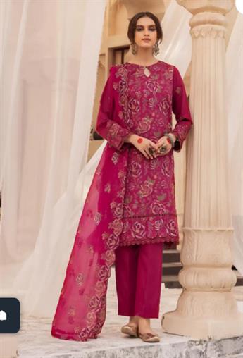 Magenta Pink Embroidered Chiffon Ladies Readymade