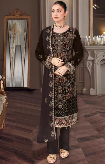Black Embroidered Raw Silk Ladies Readymade