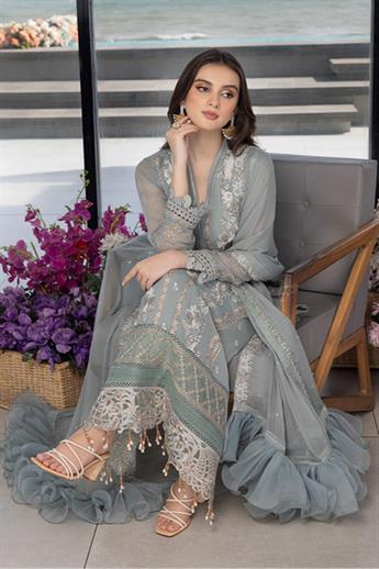 Mint Green Embroidered Raw Silk Ladies Readymade