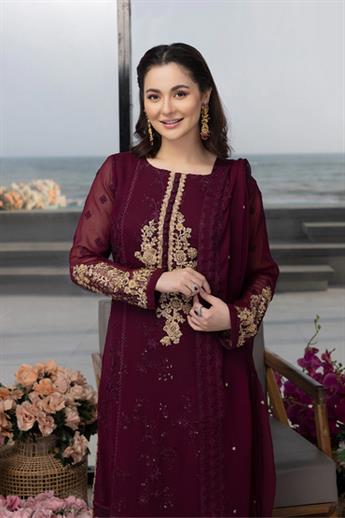 Plum Sequinned Raw Silk Ladies Readymade