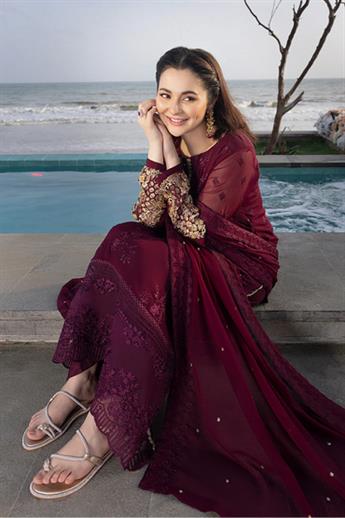 Plum Sequinned Raw Silk Ladies Readymade
