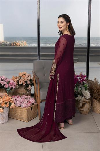 Plum Sequinned Raw Silk Ladies Readymade