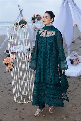 Teal Sequinned Raw Silk Ladies Readymade