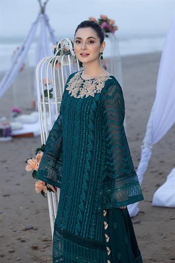 Teal Sequinned Raw Silk Ladies Readymade