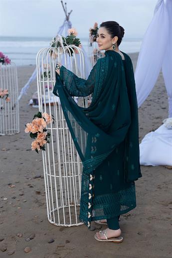 Teal Sequinned Raw Silk Ladies Readymade