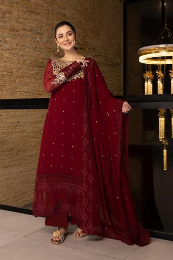 Maroon Sequinned Raw Silk Ladies Readymade