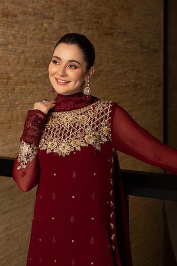 Maroon Sequinned Raw Silk Ladies Readymade