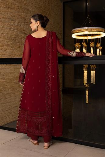 Maroon Sequinned Raw Silk Ladies Readymade