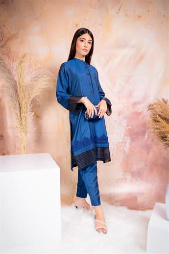 Royal Blue Tussar Silk Two Piece Set