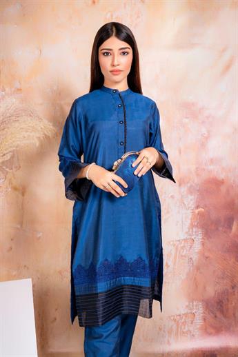 Royal Blue Tussar Silk Two Piece Set