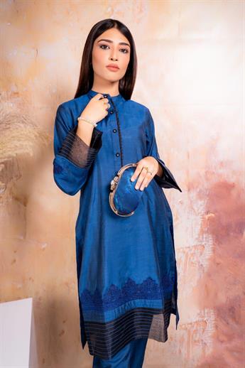 Royal Blue Tussar Silk Two Piece Set
