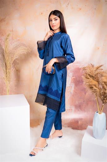 Royal Blue Tussar Silk Two Piece Set