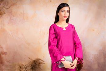 Hot Pink Tussar Silk Two Piece Set
