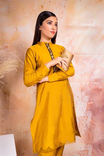 Mustard Organza Tussar Silk Two-piece Set