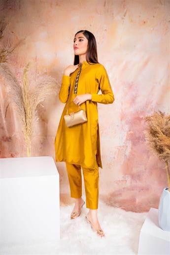 Mustard Organza Tussar Silk Two-piece Set