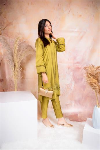 Lime Green Tussar Silk Two-piece Set