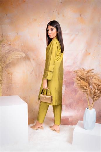 Lime Green Tussar Silk Two-piece Set
