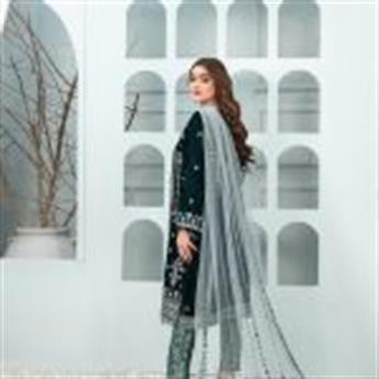 Teal Blue Embroidered Tawakkal Velvet Collection 3-piece Set