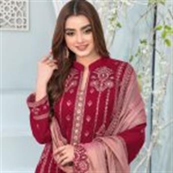 Red & Pink Embroidered Tawakkal Velvet Collection 3-piece