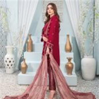 Red & Pink Embroidered Tawakkal Velvet Collection 3-piece