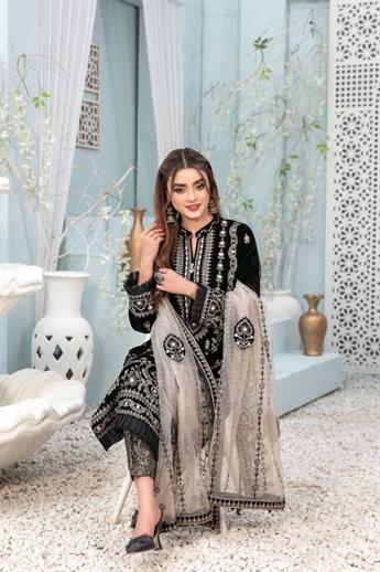 Black Embroidered Tawakkal Velvet Collection 3-piece