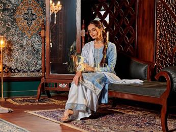 Powder Blue Linen Indian 3 Piece Set