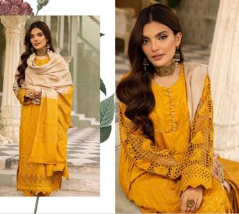 Mustard Embroidered Velvet Ladies Readymade