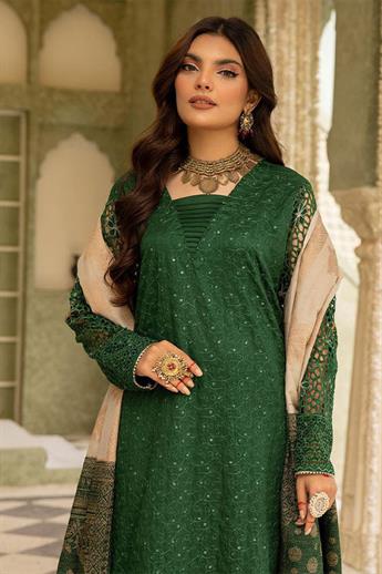 Green Embroidered Velvet Ladies Readymade
