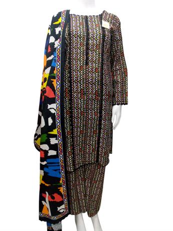 Black & Multicolour Embroidered Karandi Ladies Readymade