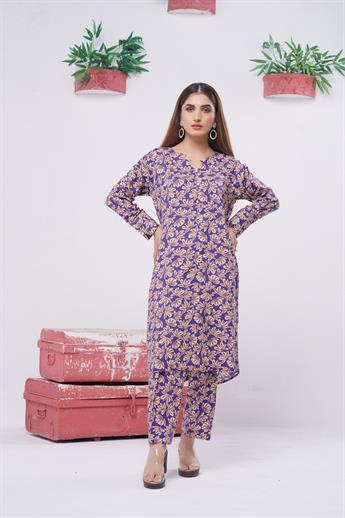 Royal Blue & Multicolour Digital Print Winter Collection: Linen Two-piece